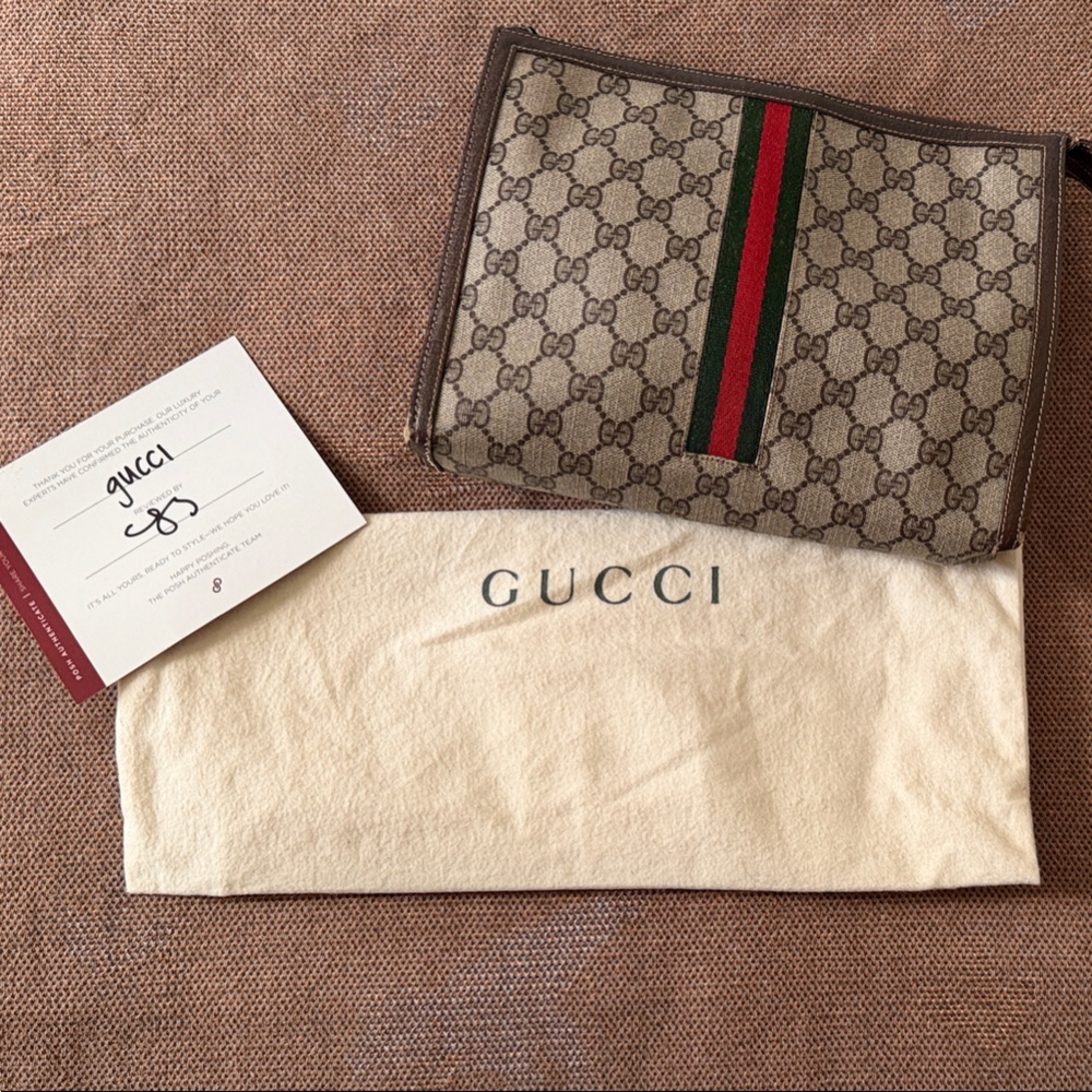 Gucci vintage clutch Beige and Brown with Green and Red Stripe